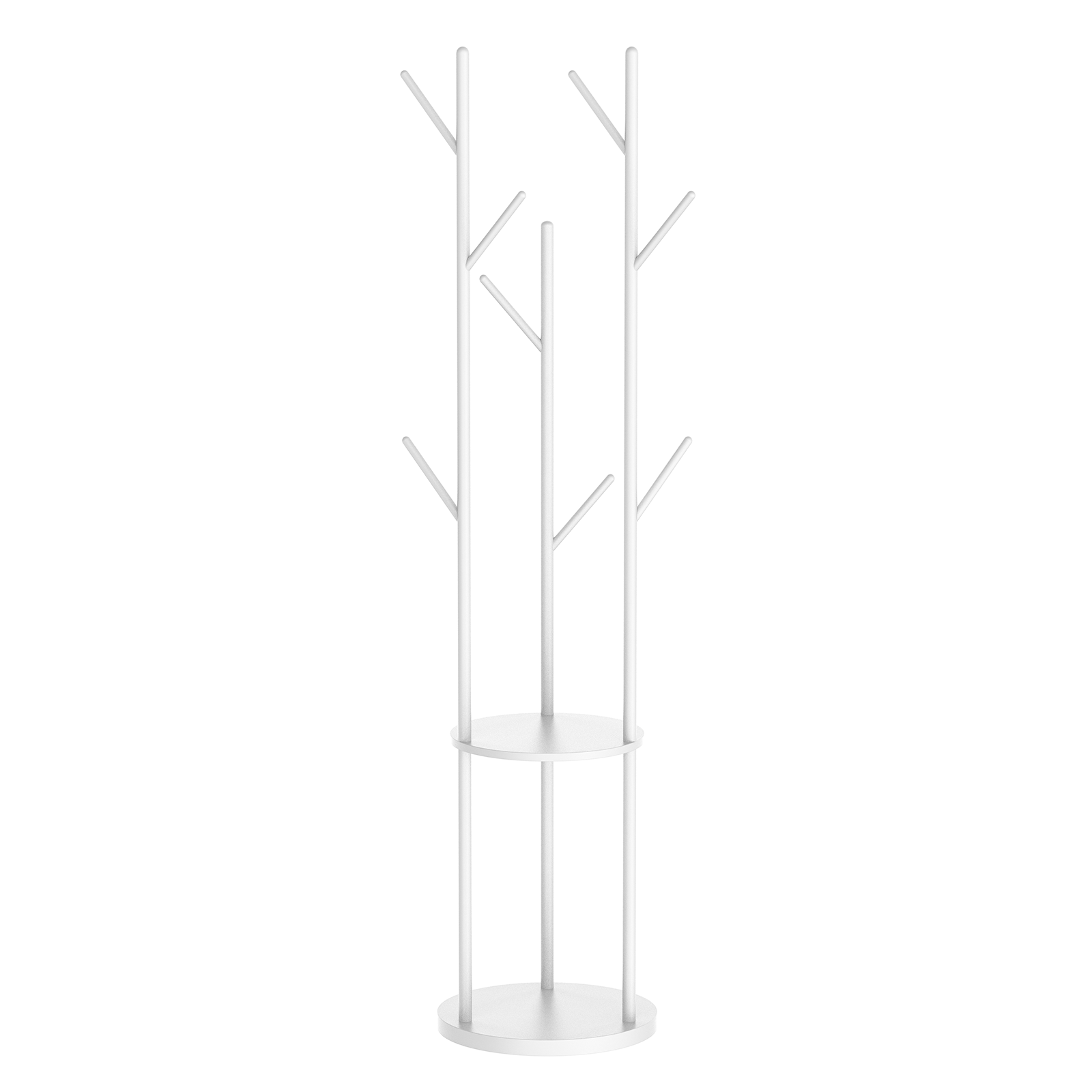 Coat Stand, Coat Rack for Hallway, Freestanding Coat Rack Stand with 8 Hooks, Storage Shelves, Hall Trees for Clothes, White
