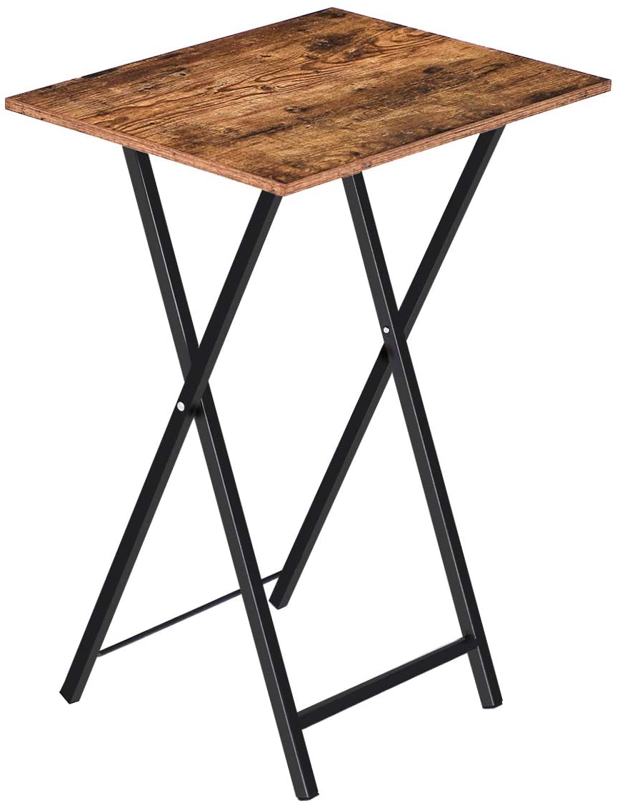 small folding side table, set of 2, folding tv tray dinner table, portable bedside laptop table for small space, occasional coffee drinks table, industrial, rustic brown,