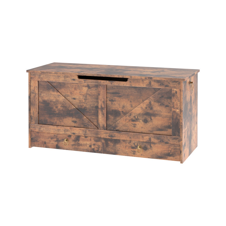 Storage Chest, 39.3" Toy Chest with Drawer, Wooden Storage Bench, Sturdy Entryway Bench Supports 220 lb, Shoe Bench, Safety Hinge, U-Shaped Opening, Easy Assembly, Rustic Brown
